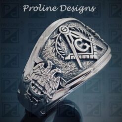 Scottish Rite Ring in Sterling Silver ~ Cigar Band Style 029, side detail of double eagle