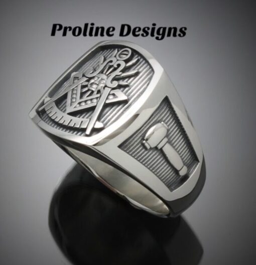 Past Master Masonic Ring in Sterling Silver with Oxidized Finish ~ Style 008O