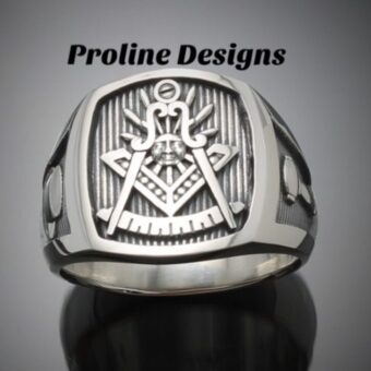 Past Master Masonic Ring in Sterling Silver with Oxidized Finish ~ Style 008O