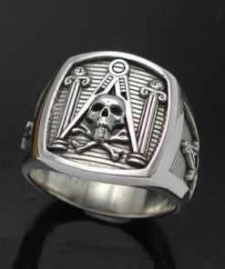 Masonic Skull and Pillar Ring in Sterling Silver ~ Style 013a