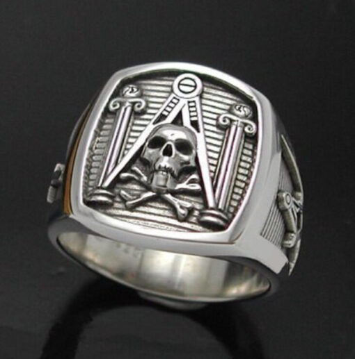 Masonic Skull and Pillar Ring in Sterling Silver ~ Style 013a