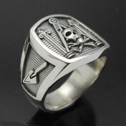 Masonic Skull and Pillar Ring in Sterling Silver ~ Style 013a
