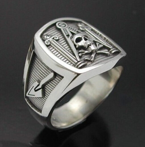 Masonic Skull and Pillar Ring in Sterling Silver ~ Style 013a