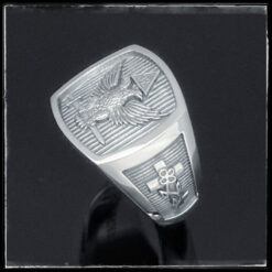 Scottish Rite Double Eagle Ring with Wings Up in Sterling Silver- side detail of Rose Croix