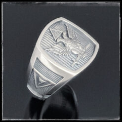 Scottish Rite Double Eagle Ring with Wings Up in Sterling Silver- side detail of Yod