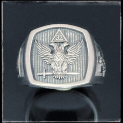 Scottish Rite 32nd Degree Double Eagle Ring with Wings Up in Sterling Silver