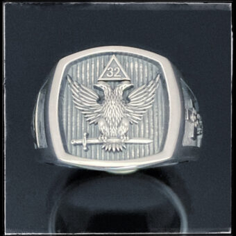 Scottish Rite 32nd Degree Double Eagle Ring with Wings Up in Sterling Silver