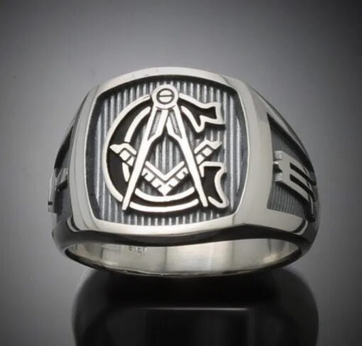 Masonic Ring in Sterling Silver with Black G~ Style 003OB1