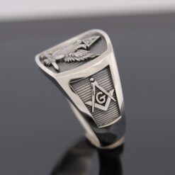 Scottish Rite 32nd Degree Double Eagle Ring with Wings up in Sterling Silver