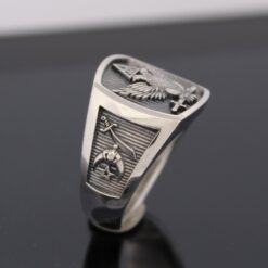 Scottish Rite 32nd Degree Double Eagle Ring with Wings up in Sterling Silver