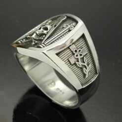 Skull and Pillar Masonic Ring in Sterling Silver ~ Style 012a