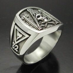 Masonic Skull and Pillar Ring in Sterling Silver side detail~ Style 012b