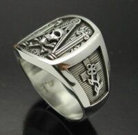 Side detail of Masonic Skull and Pillar Ring in Sterling Silver ~ Style 012b