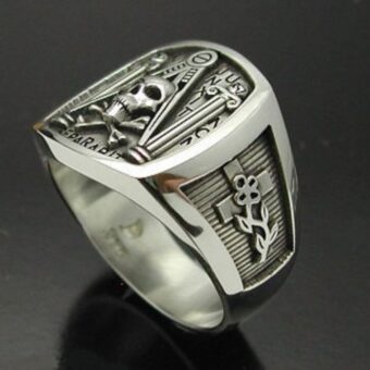 Side detail of Masonic Skull and Pillar Ring in Sterling Silver ~ Style 012b