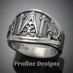 Masonic Skull and Pillar Ring in Sterling Silver ~ Cigar Band Style 022s