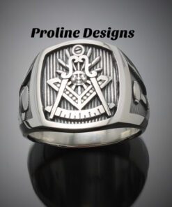 Past Master Masonic Ring in Sterling Silver with Oxidized Finish ~ Style 008O