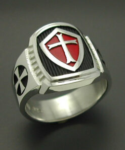 Knights Templar Masonic Cross ring in Sterling Silver With Red Shield ~ Style 014