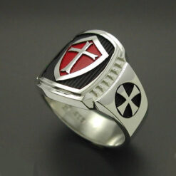 Knights Templar Masonic Cross ring in Sterling Silver With Red Shield ~ Style 014