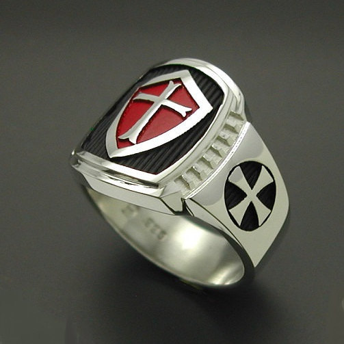 Knights Templar Masonic Cross ring in Sterling Silver With Red Shield ...