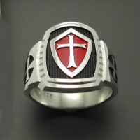 Knights Templar Masonic Cross ring in Sterling Silver With Red Shield ~ Style 014