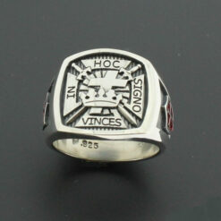 Knights Templar Masonic Cross Ring in Sterling Silver with Red Shields ~ Style 017R