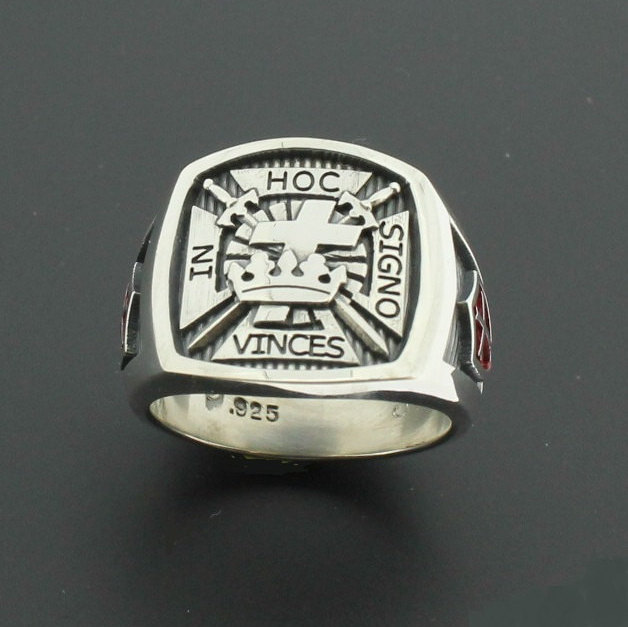 Knights Templar Masonic Cross Ring in Sterling Silver with Red Shields ...