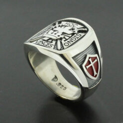Knights Templar Masonic Cross Ring in Sterling Silver with Red Shields ~ Style 017R