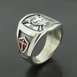 Knights Templar Masonic Cross Ring in Sterling Silver with Red Shields ~ Style 017R