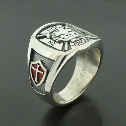 Knights Templar Masonic Cross Ring in Sterling Silver with Red Shields ~ Style 017R