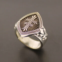 Double Cross Ring in Sterling Silver bronze background