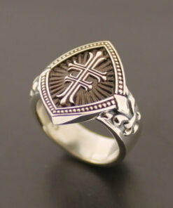 Ladies Double Cross Sterling Silver Ring with Fleur de Lis in Brown ~ Style #056B