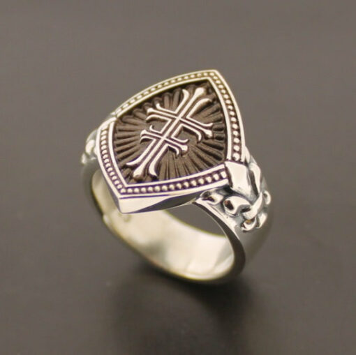 Double Cross Ring in Sterling Silver bronze background