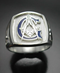 Masonic Ring Blue Lodge in Sterling Silver with Blue G ~ Style 003BG