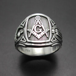 Masonic Ring for Men in Sterling Silver ~ Cigar Band Style 026