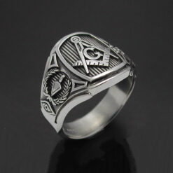 Masonic Ring for Men in Sterling Silver ~ Cigar Band Style 026