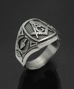 Masonic Ring for Men in Sterling Silver ~ Cigar Band Style 026