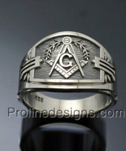 Masonic Ring for Men in Sterling Silver ~ Cigar Band Style 027