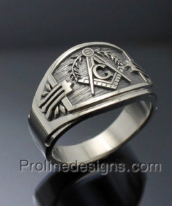 Masonic Ring for Men in Sterling Silver ~ Cigar Band Style 027