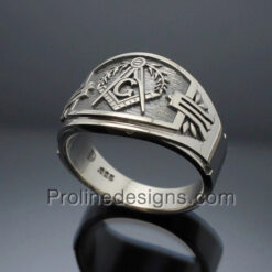 Masonic Ring for Men in Sterling Silver ~ Cigar Band Style 027