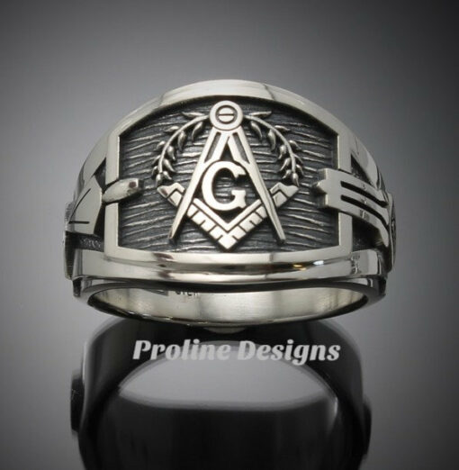Masonic Ring for Men in Sterling Silver ~ Cigar Band Style 027a