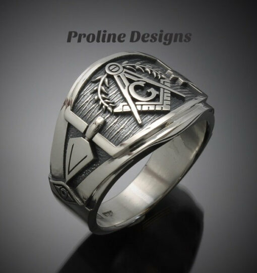 Masonic Ring for Men in Sterling Silver ~ Cigar Band Style 027a