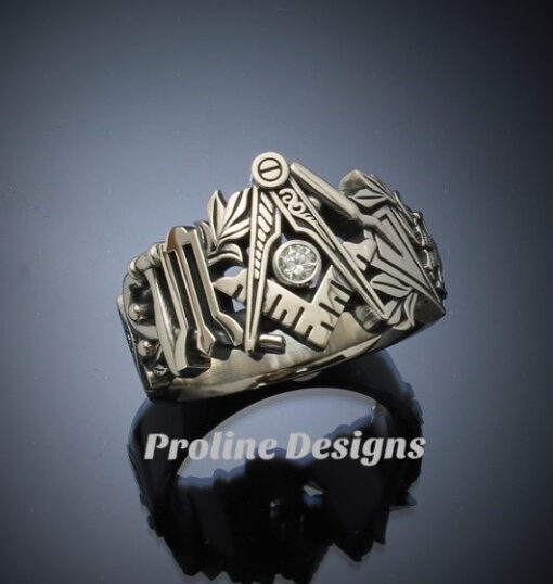 Masonic Ring in Gold with .08ct. Diamond ~ Original Design ~ Handmade ~ style 019