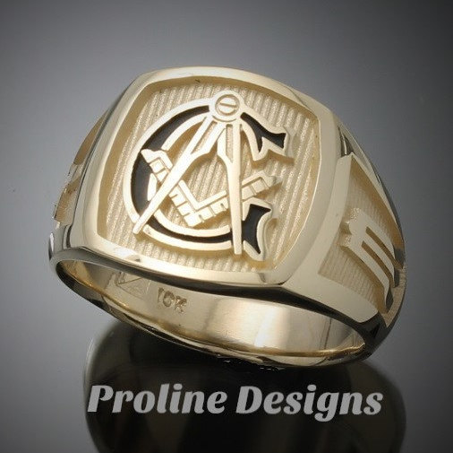 Masonic Ring in Solid Gold with Black G ~ Style 003BLKG