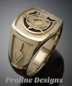 Masonic Ring in Solid Gold with Black G ~ Style 003BLKG