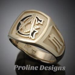 Masonic Ring in Solid Gold with Black G ~ Style 003BLKG