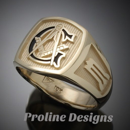 Masonic Ring in Solid Gold with Black G ~ Style 003BLKG - ProLine Designs