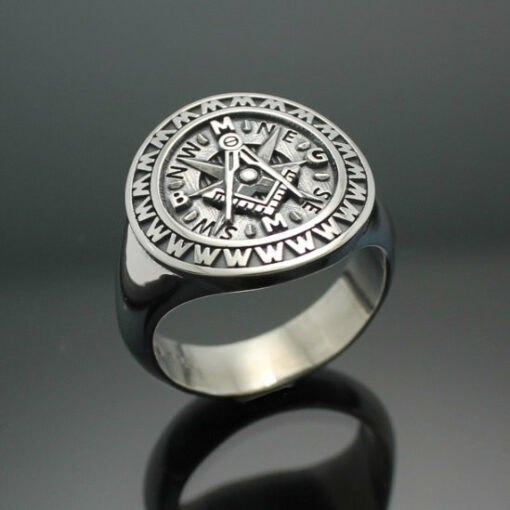 Masonic Ring in Sterling Silver ~ Moral Compass Rose 
