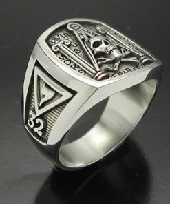 Skull Mason Freemasons Mens Ring oxidized Sterling Silver Wedding Band Ring