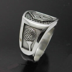 Men's monogrammed golf style ring oxidized.