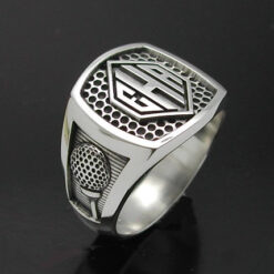 Men's monogrammed golf style ring with oxidized finish